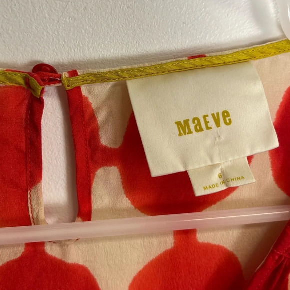 Maeve Anthropologie Blouse Womens Size 6 Red Ivory Geometric Draped Top Silk - Picture 4 of 8